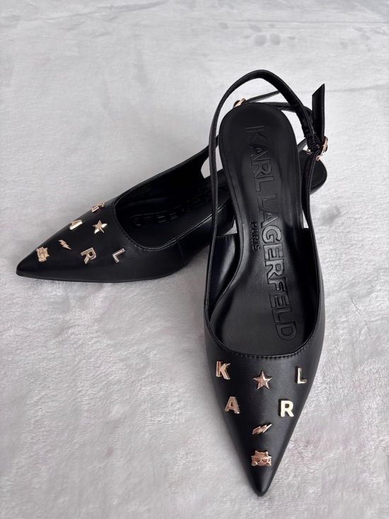 Karl Lagerfeld Shoes - KARL LAGERFELD Sunday Black Faux Leather Slingback Kitten Heel Pump--NWOB--7.5